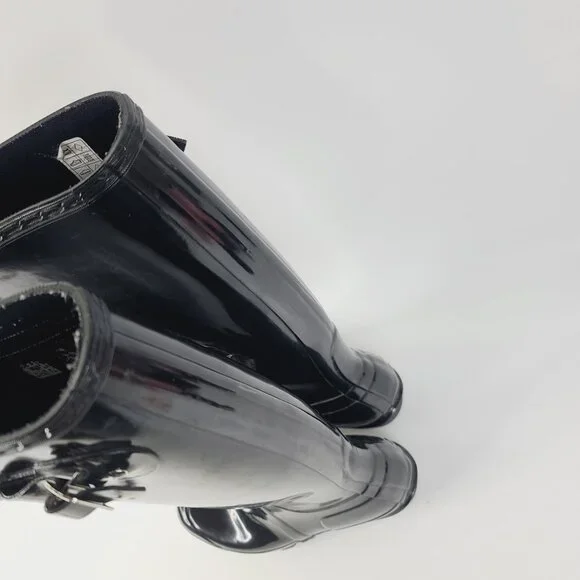 Hunter Women's Black Original Gloss Tall Rubber Mid-Calf Rain Boots Size 6.5 - Picture 4 of 6